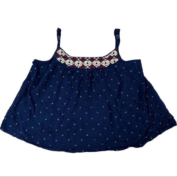 Cape Juby size medium spaghetti strap navy blue top with red & white neck design - Picture 5 of 14